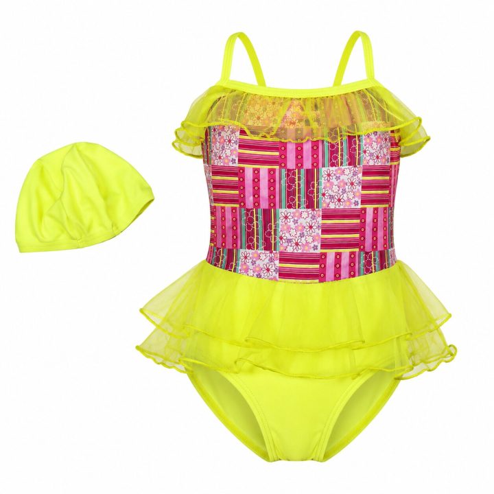Maillot de bain une pièce fille à volants Jaune Multicolore