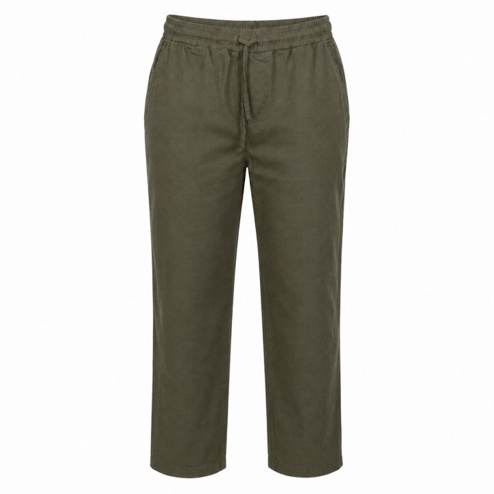 Départ Homme Pantalon en Lin Vert Khaki