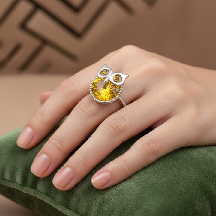 bague pierre hibou ronde jaune