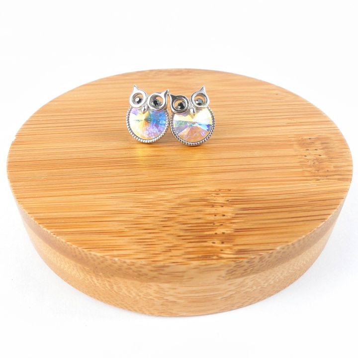 boucle d&rsquo;oreille hibou blanc