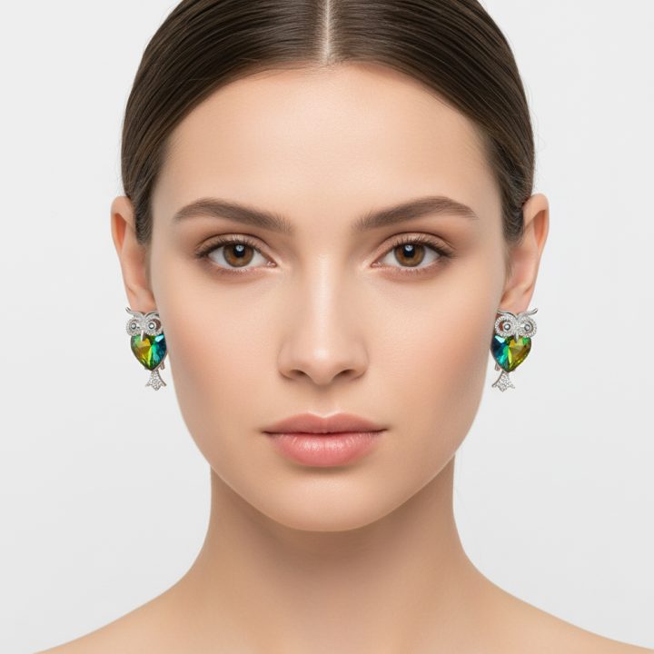Boucles d´Oreilles hibou verte reflet