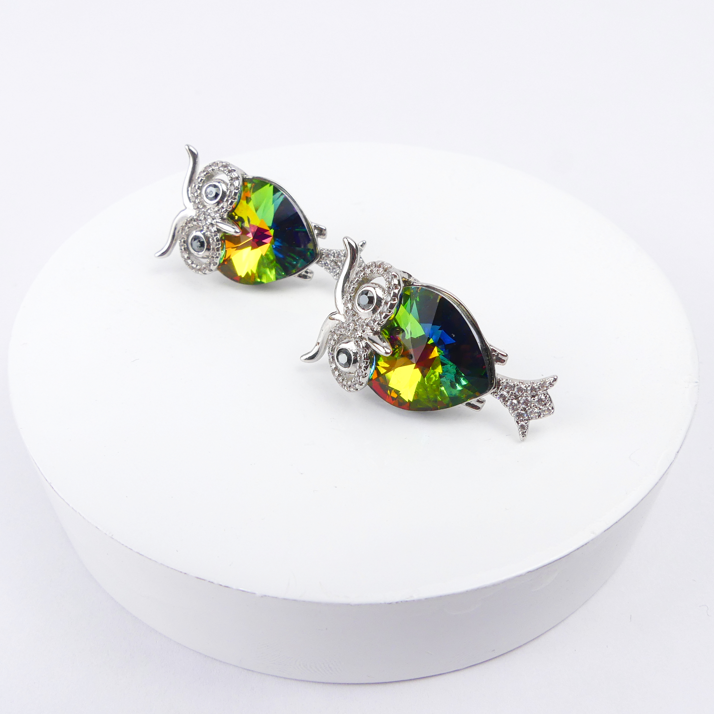 Boucles d´Oreilles hibou verte reflet – Image 2
