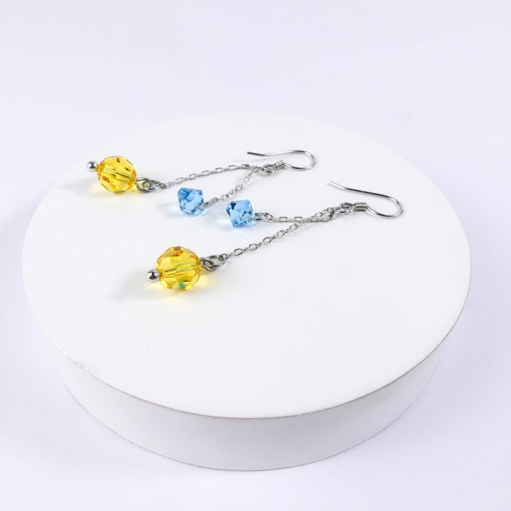 boucle d&rsquo;oreille pendantes jaune/BLEU