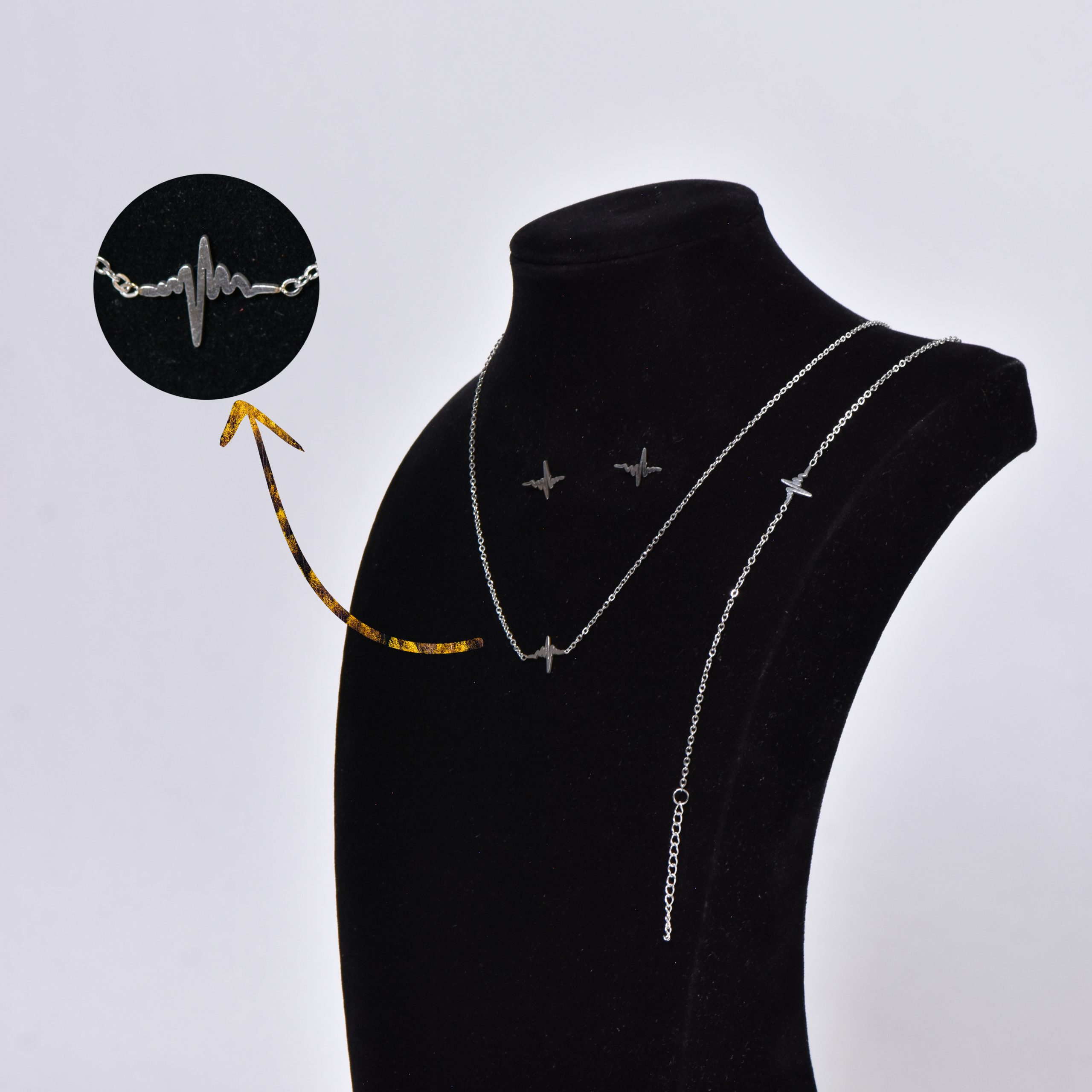 Parure motif fréquence cardiaque (plaqué Rhodié) – Image 2