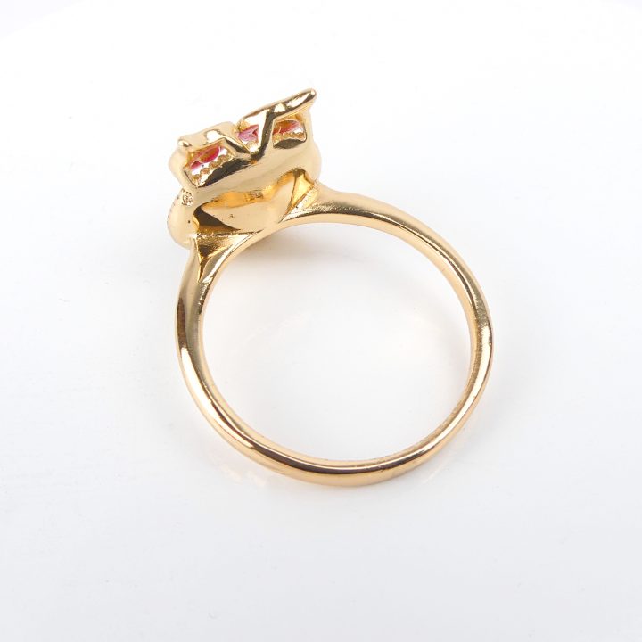 bague plaqué or pierre hibou ronde rose