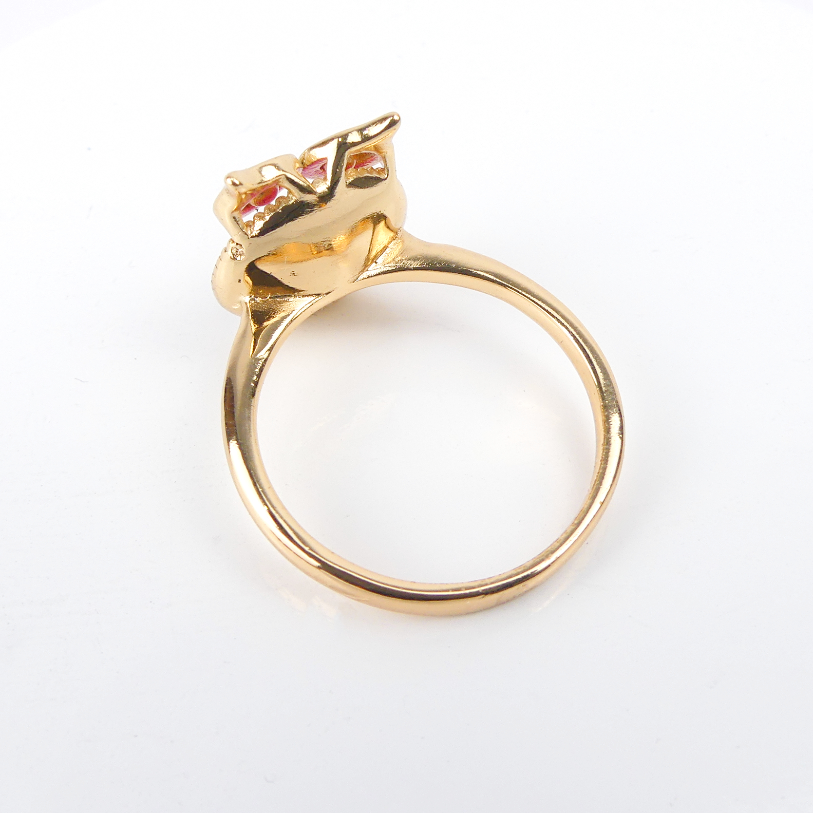 bague plaqué or pierre hibou ronde rose – Image 2
