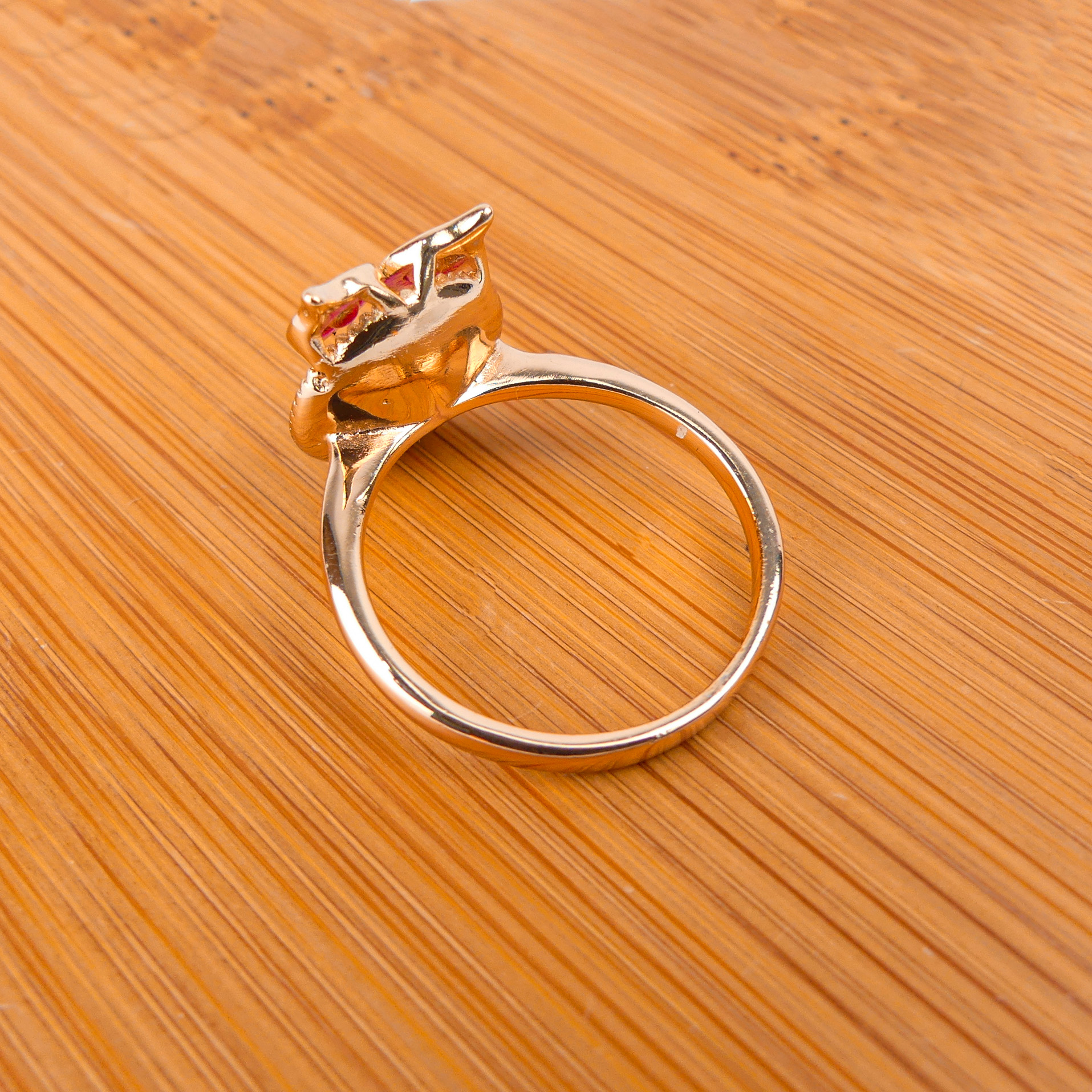 bague plaqué or pierre hibou ronde rose – Image 5