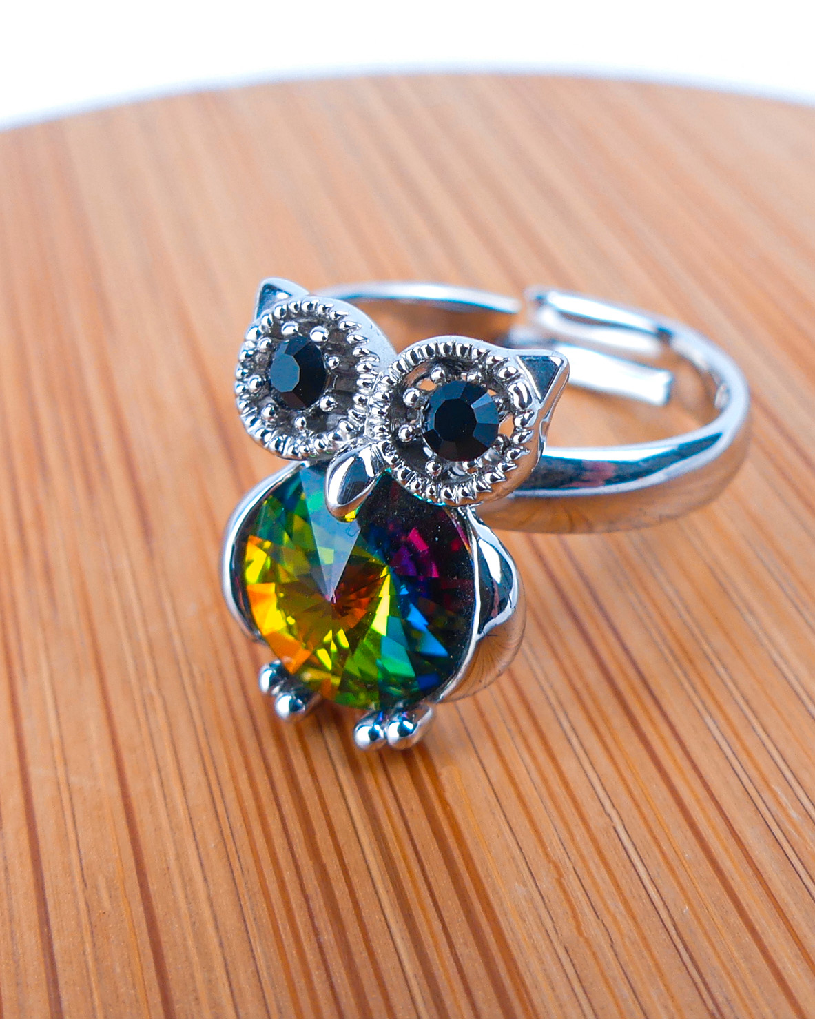 bague pierre hibou verte reflé – Image 5