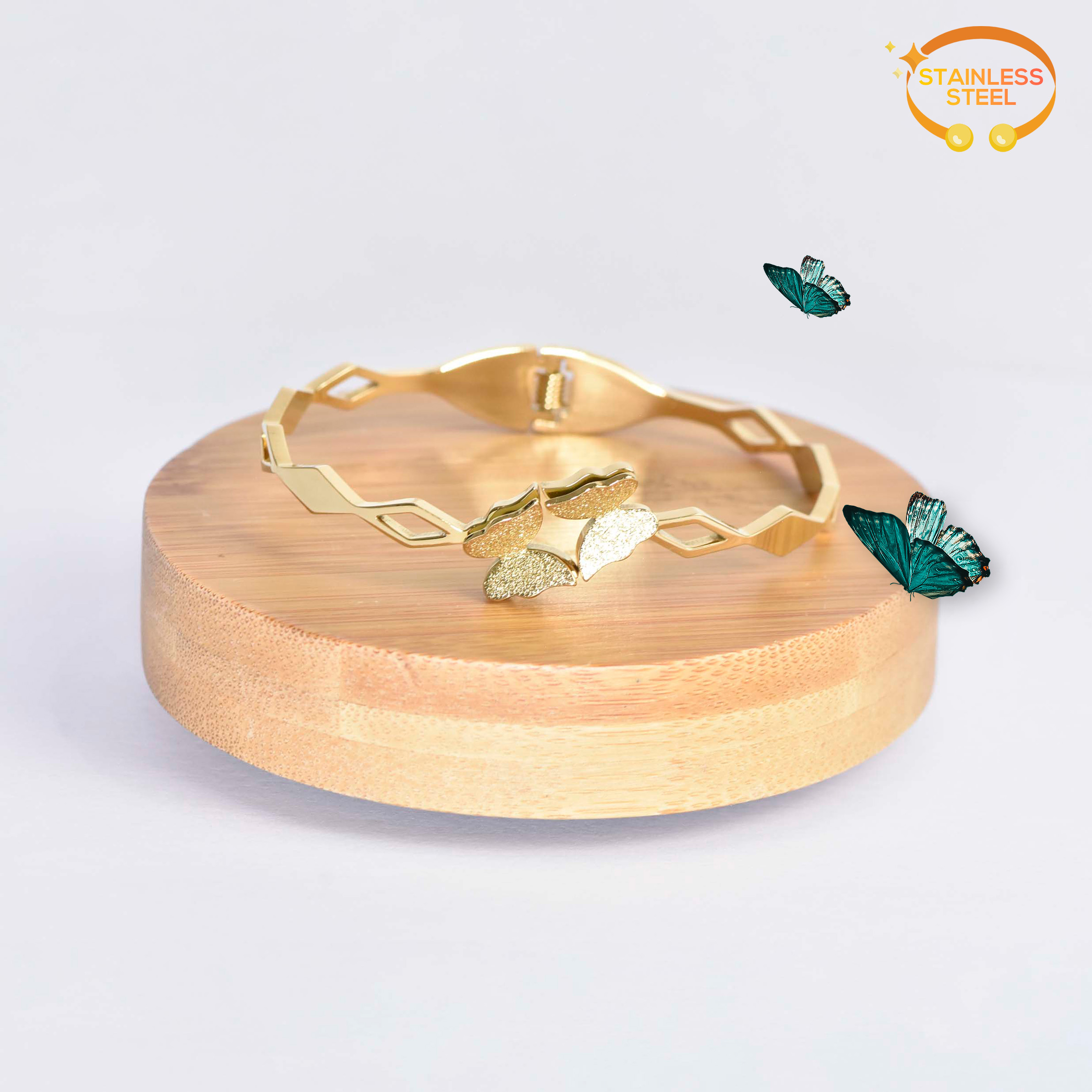 BRACELET 2 PAPILLIONS DORÉ LOSANGE – Image 4