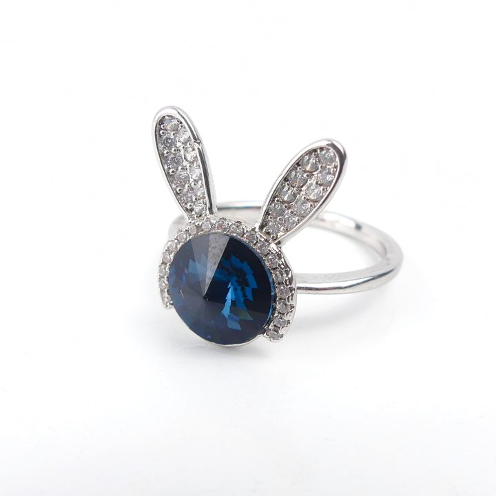 bague lapin bleu nuit -argent –