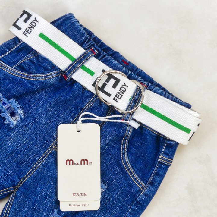 Pantacourt Jeans bleu avec Bordure a carreau Bleu