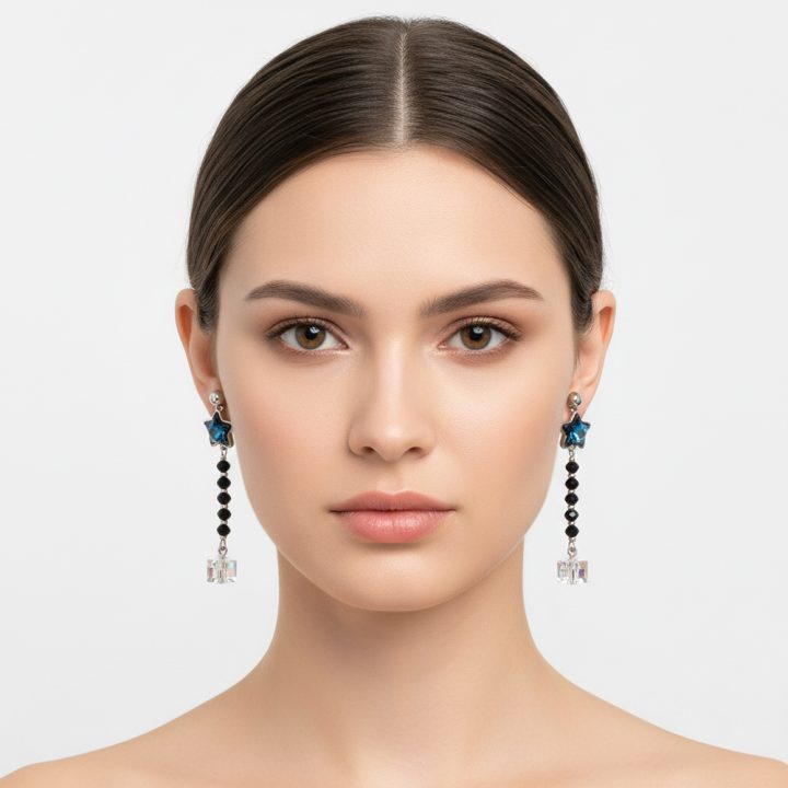 boucle d'oreille pendantes étoile bleu reflet