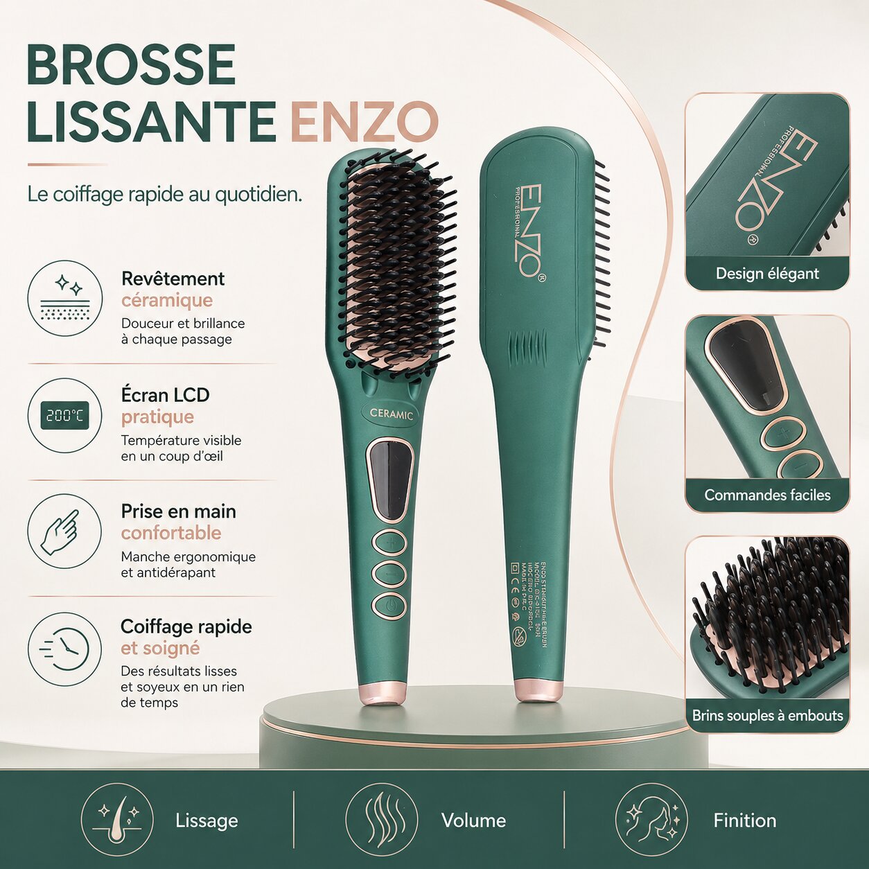 ENZO EN-4105 Ceramic Hair Straightening Brush