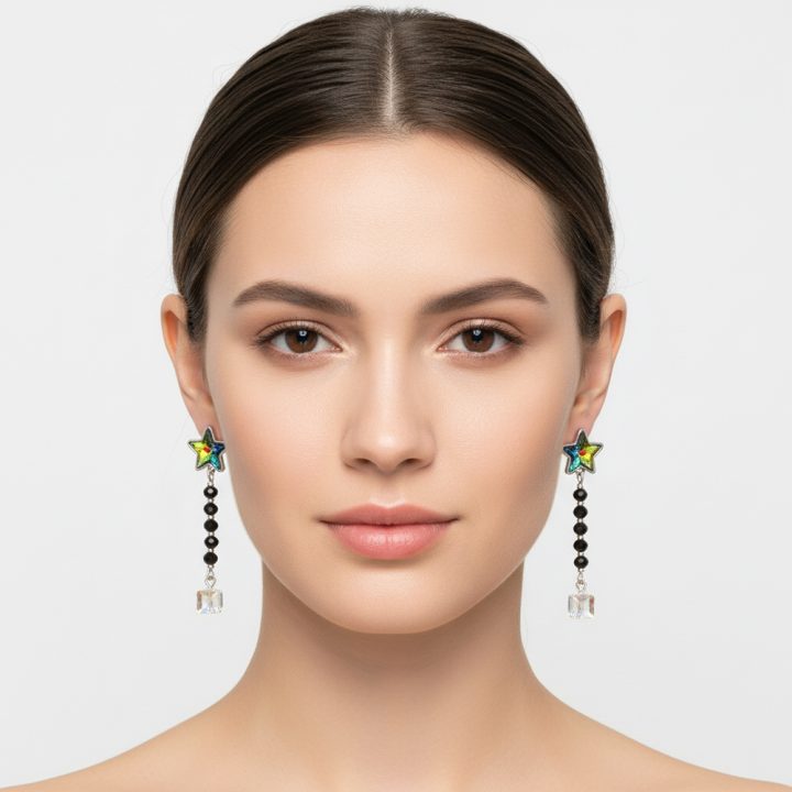 boucle d'oreille pendantes étoile verte reflet