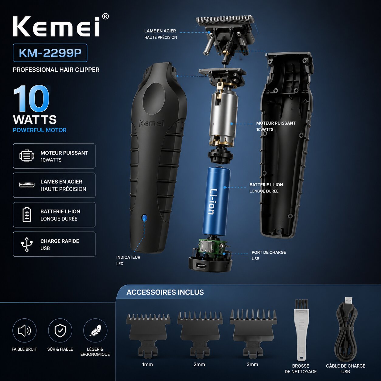 KEMEI KM-2299P Professional Cordless T-Blade Trimmer – Image 4