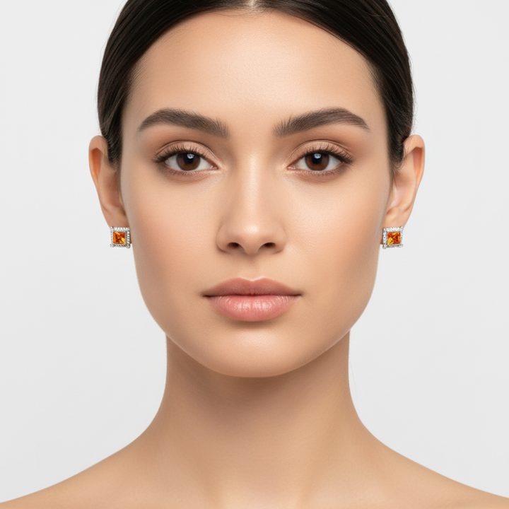 boucle d'oreille carré orange