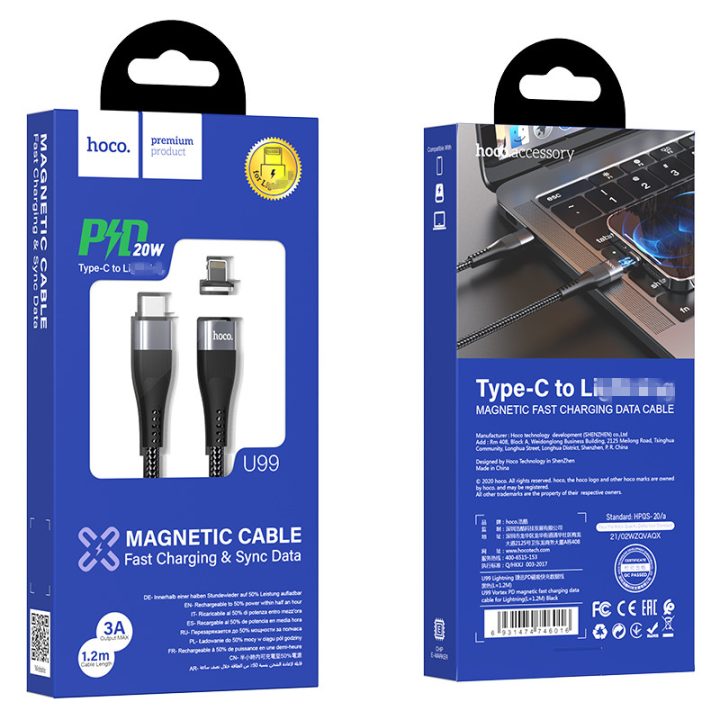 Hoco U99 1.2m 1m 2m Magnetic Pd Type-c 100w Fast Charger Cable For Iphone