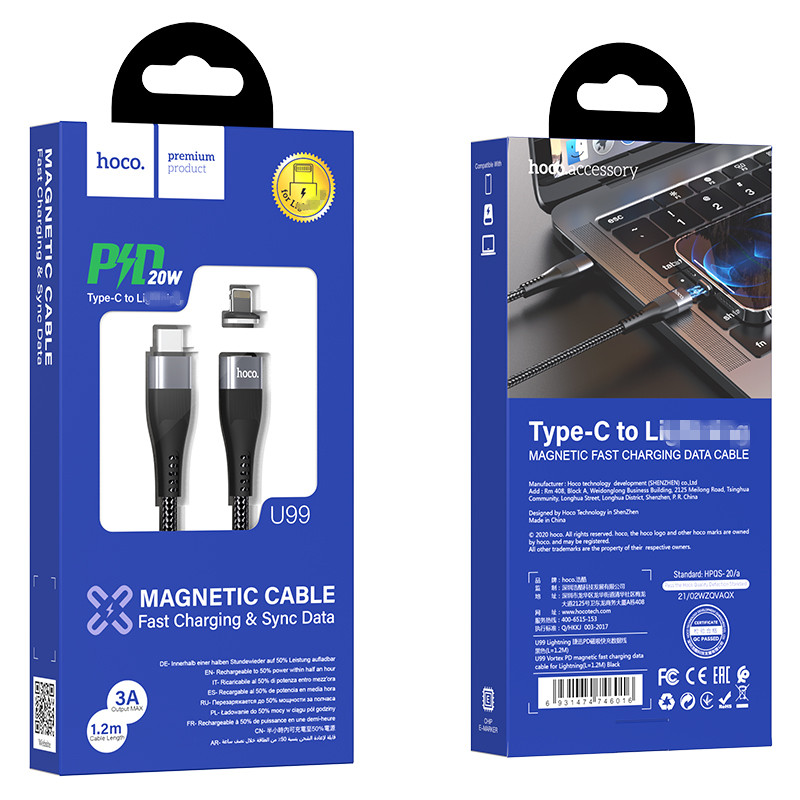 Hoco U99 1.2m 1m 2m Magnetic Pd Type-c 100w Fast Charger Cable For Iphone