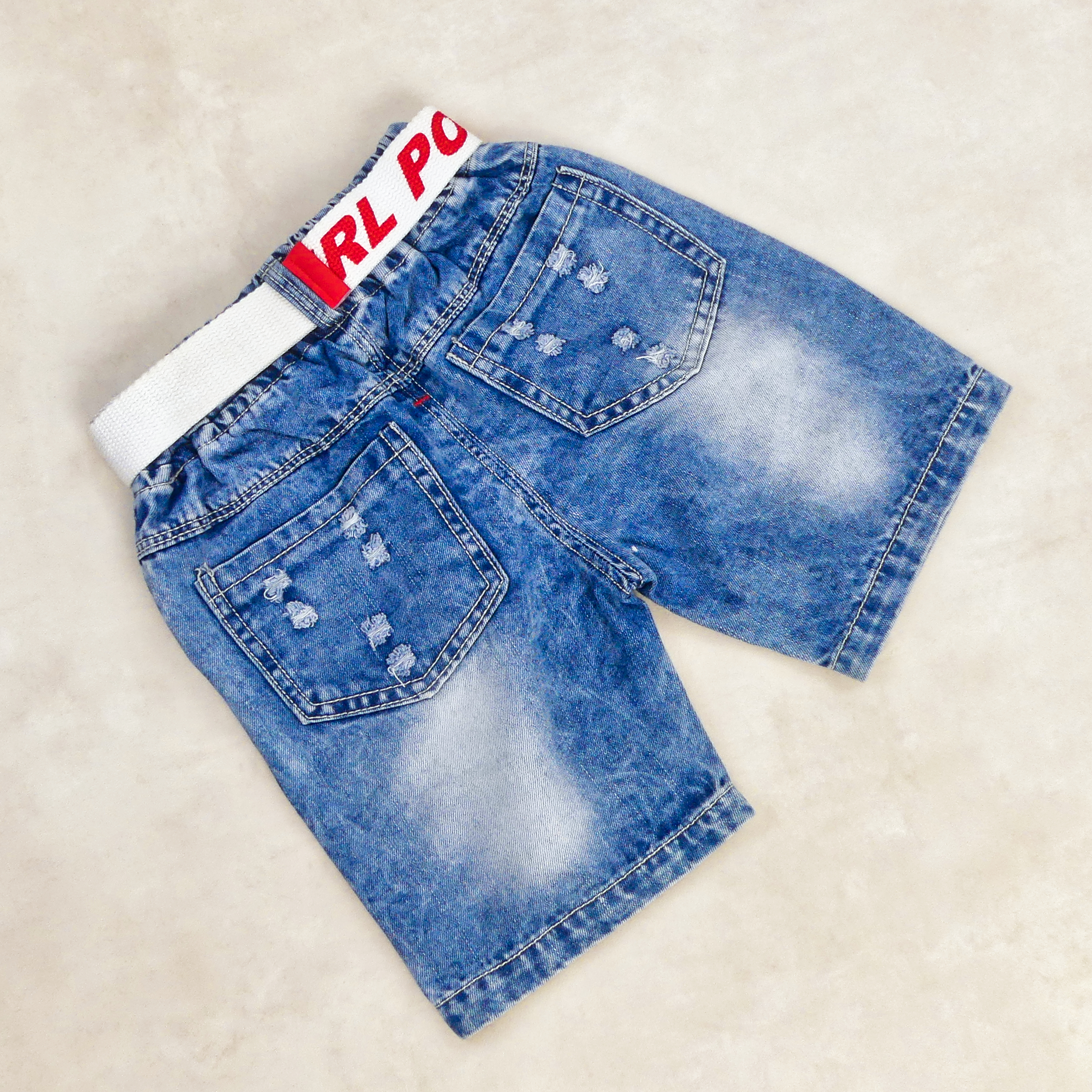 SHORT JEANS BLEU SIMPLE AVEC CEINTURE MOTIF POWER-001 – Image 3