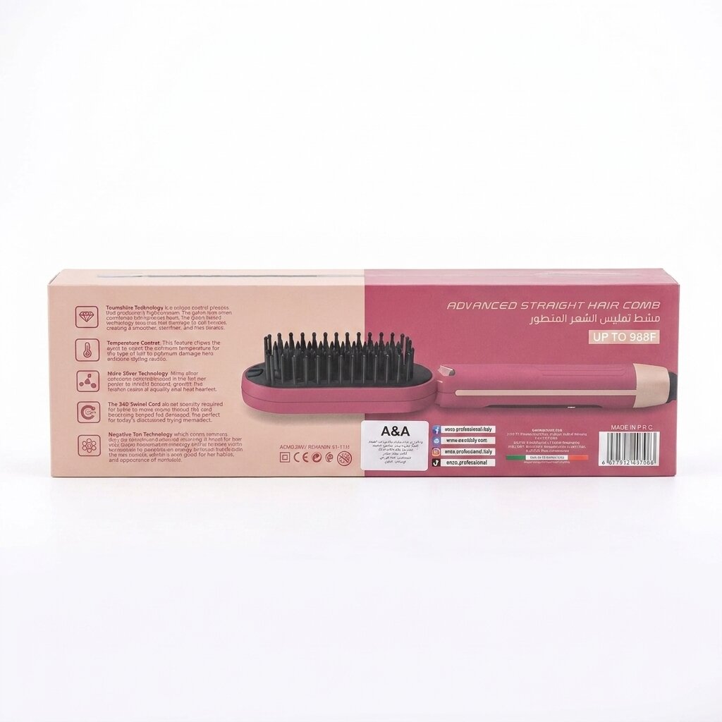 ENZO PROFESSIONAL Peigne Pour Cheveux Chauffante Lissante Pro 988F° – Image 6