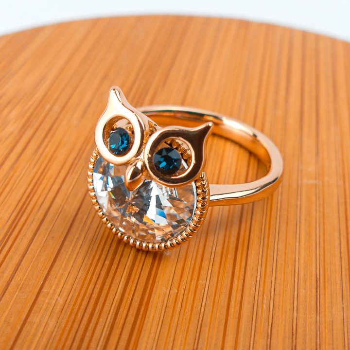Bague plaqué or pierre hibou rende miel
