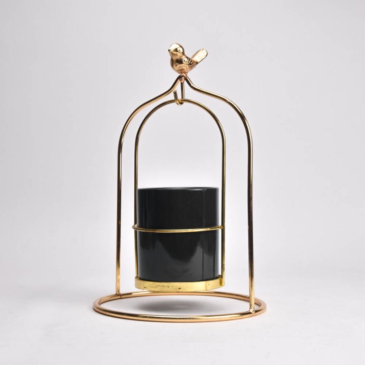 Porte-bougie décoratif doré avec oiseau – Noir