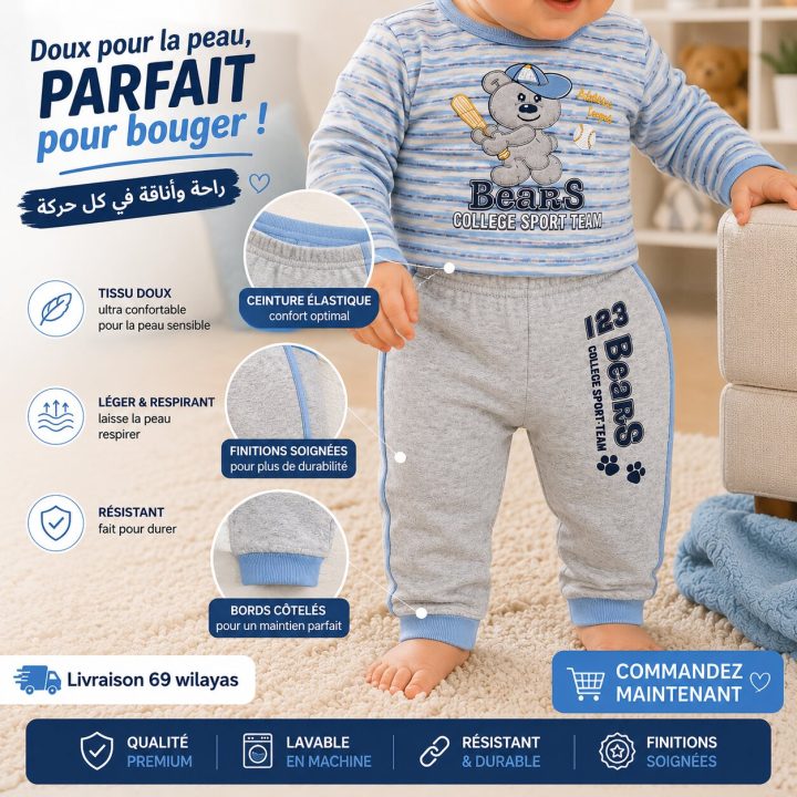 Ensemble bébé garçon 2 pièces Bears College Sport Team Bleu