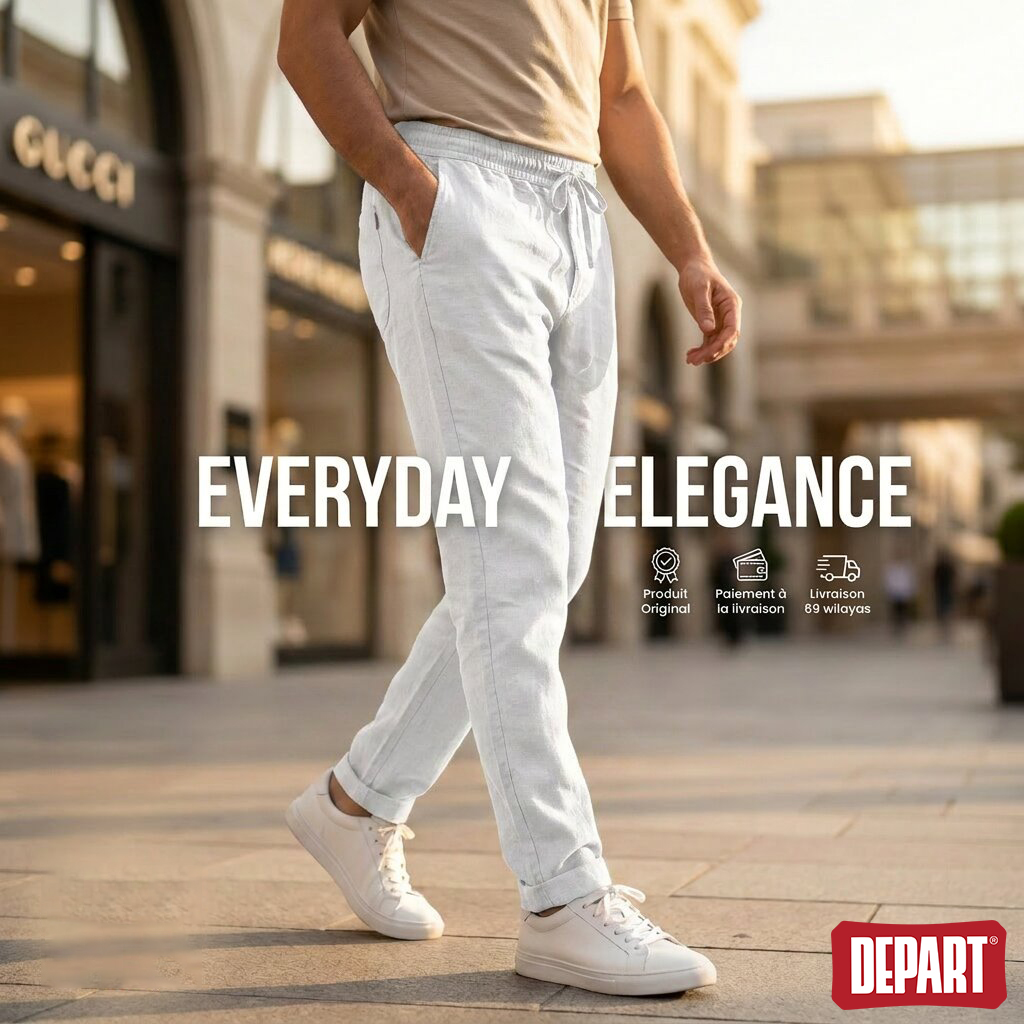 Départ Homme Pantalon en Lin Blanc