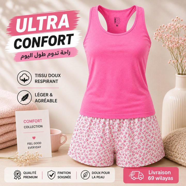 Pyjama d'Été Femme Rose
