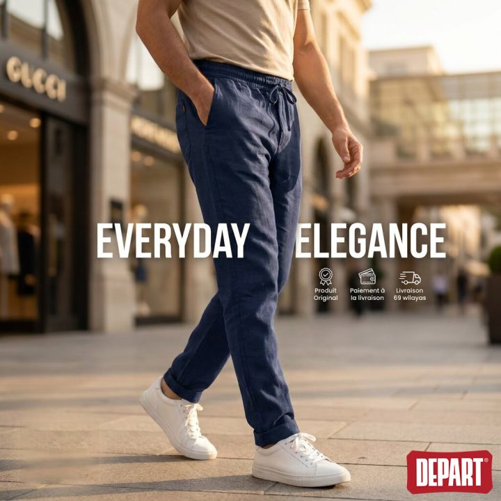Départ Homme Pantalon en Lin Navy